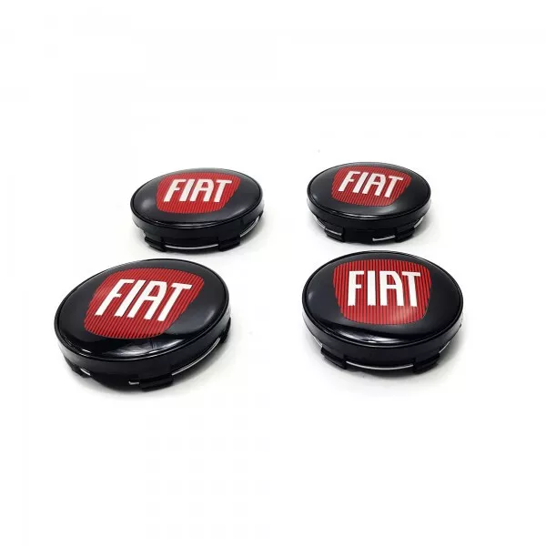 4x Cache Moyeu Centre Roue Pour Fiat Ø60/56 mm Badge Logo Rouge Noir NR