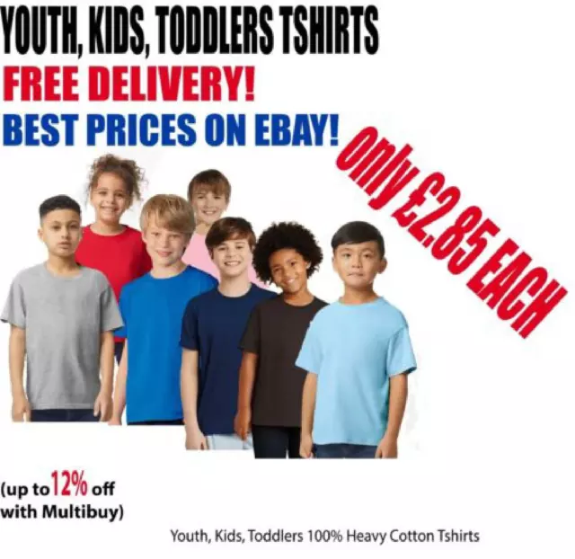 Kids Youth Plain tshirt Boys Girls 100% Cotton Fruit Loom top tee lot t-shirt