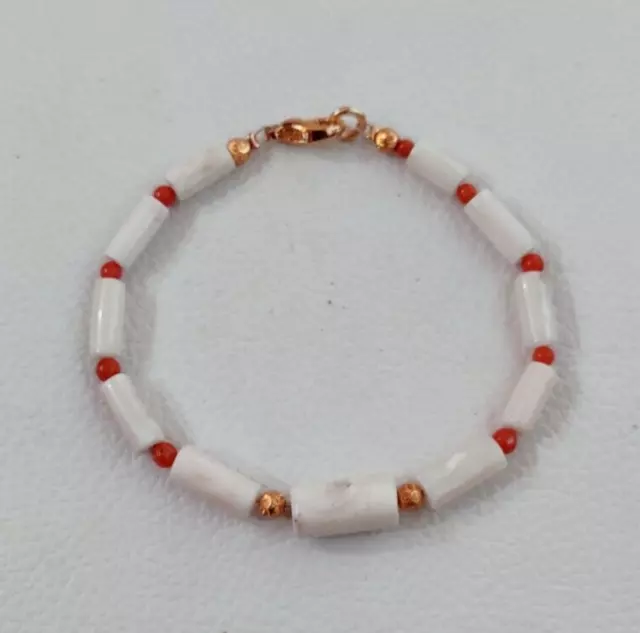 Bracciale con perline di corallo bianco rosso naturale: braccialetto di...