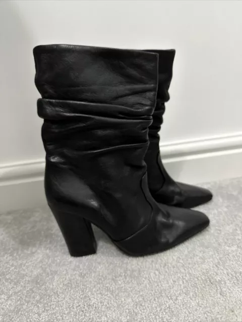 WOMEN’S RIVER ISLAND Black Ankle Heeled Boots Slouch Fit Uk Size 6 / EU ...