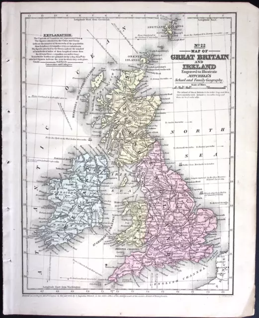 1866 Mitchells School Atlas Map Engraved Illustration ONE PAGE Ireland Germany