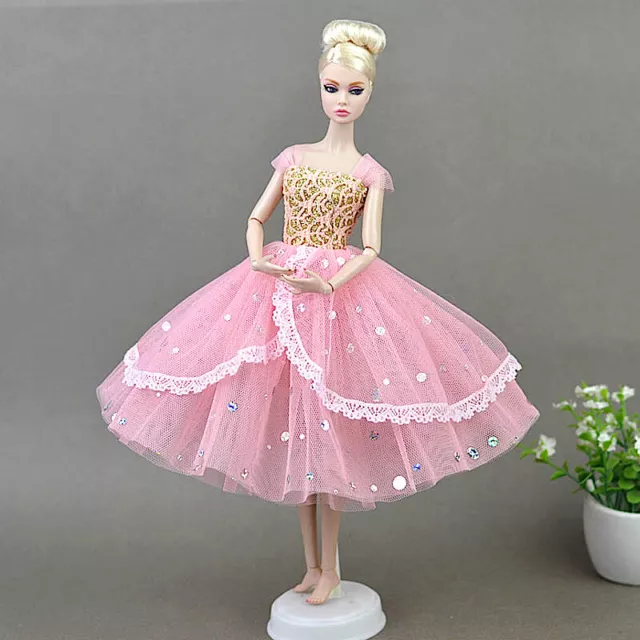 Barbie doll clothes outfit princess wedding gown pink/gold cocktail dress 2