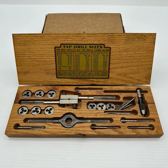 VINTAGE HENRY L Hanson Ace Tap & Die Set Wood Box Made In USA See Pics
