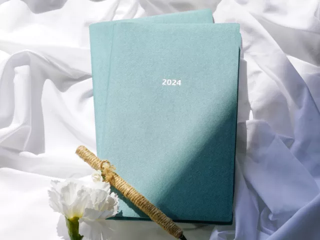 2024 Planner Journal Soft Vegan Leather Notebook Personalized Gift Grid Calendar