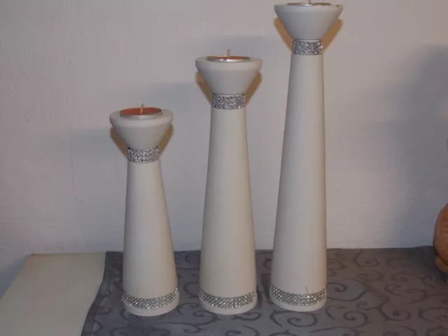 3 Tlg Kerzenständer Teelichthalter Aus Holz mit Glitzer.Bitte Beschr. Lesen
