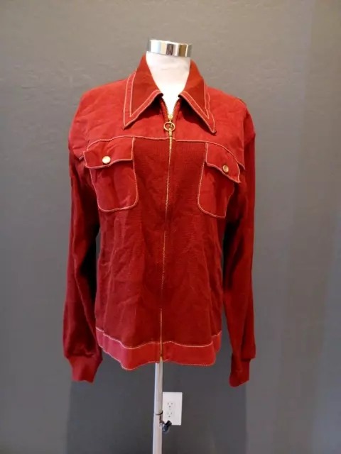 1970s MOD MAROON WIDE COLLAR ZIP FRONT KNIT & FAUX SUEDE MENS CARDIGAN