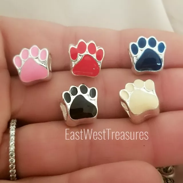 Red Pink Black White Blue Pet cat dog paw Charm bead for European bracelets