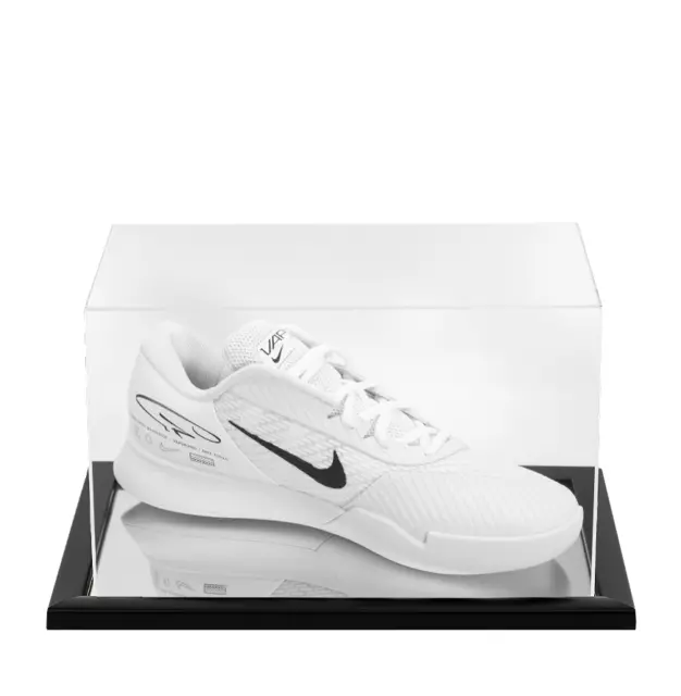 Carlos Alcaraz Signed White Nike Zoom Vapor Tennis Shoe In Acrylic Case