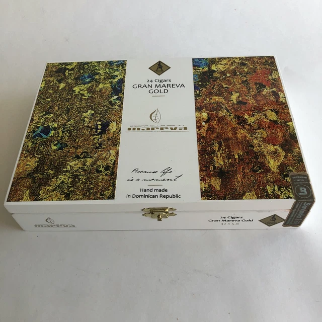 CIGAR Box Grand MAREVA Gold Casdagli EMPTY Wooden Storage Stash Box Crafts