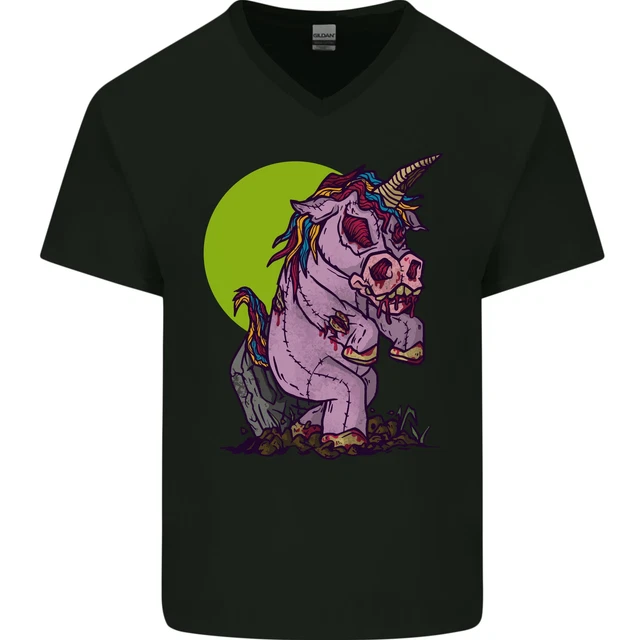 A Zombie Unicorn Divertente Halloween Uomo Scollo A V Cotone T-Shirt