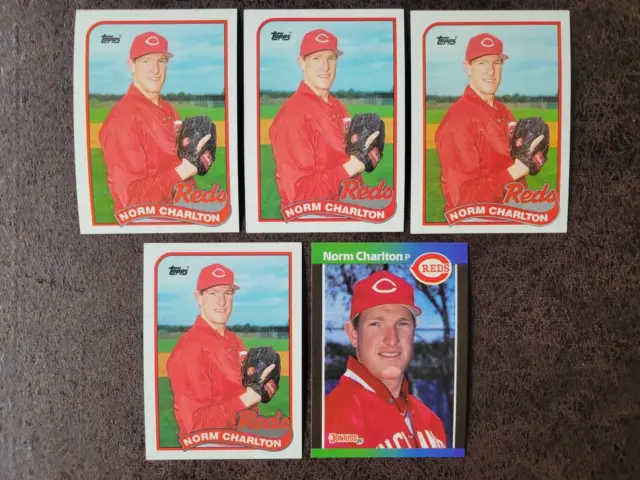 1989 Topps, Donruss ROOKIE Norm Charlton 5-card lot - Cincinnati Reds Legend