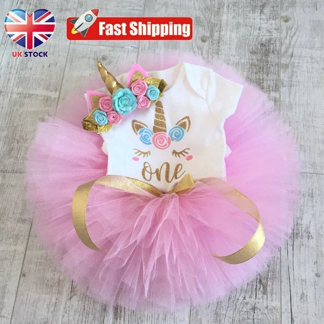 Newborn Baby Girl 1st Birthday Outfit Party Unicorn Romper Cake Smash Tutu Dress