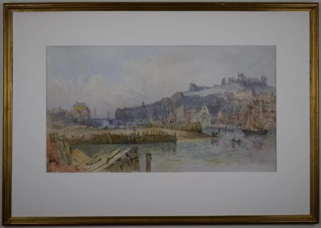 Whitby from the Esk. Original Watercolour by JDW, circle of Paul Marny, c 1880