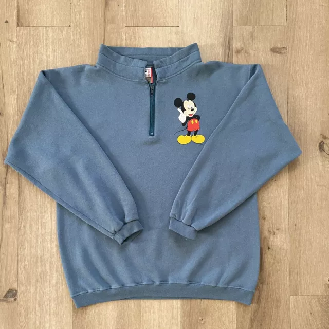 Suéter vintage 1990 Disney Mickey Mouse diseño pastel retro indie quater cremallera