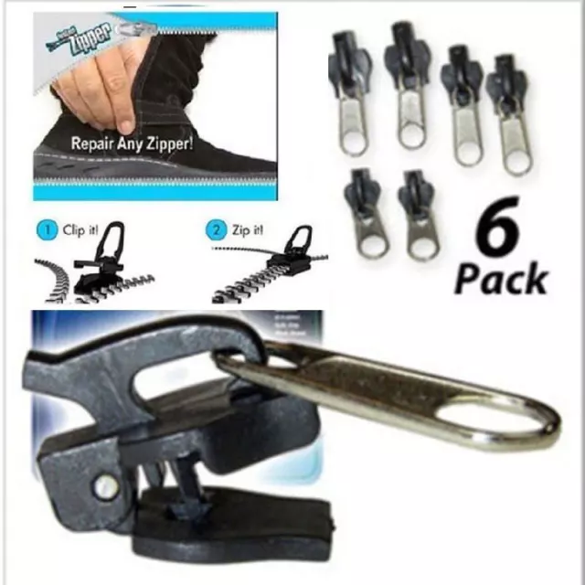 6 Pcs Zipper Rescue Repair Slider Fix Zip Kit Replacement Instant Canvas Jeans