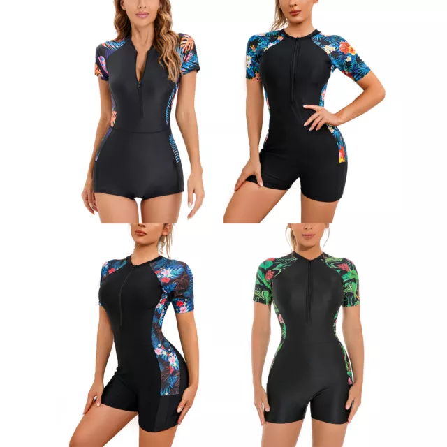Women's One Piece Swimsuits Boyleg Sports Swimwear Rash Guard  Bathing Suit