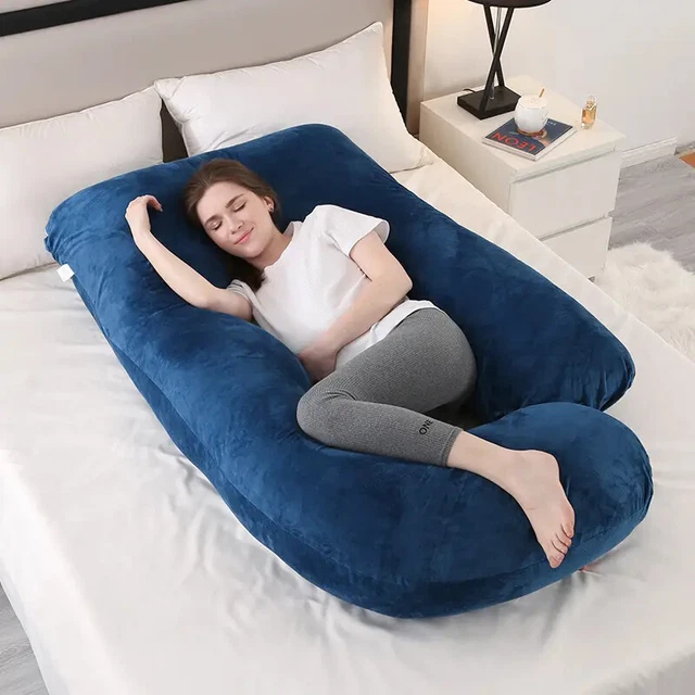 J-Shaped Maternity Pillow with Cooling Cover - Soft and Comfortable Sleep