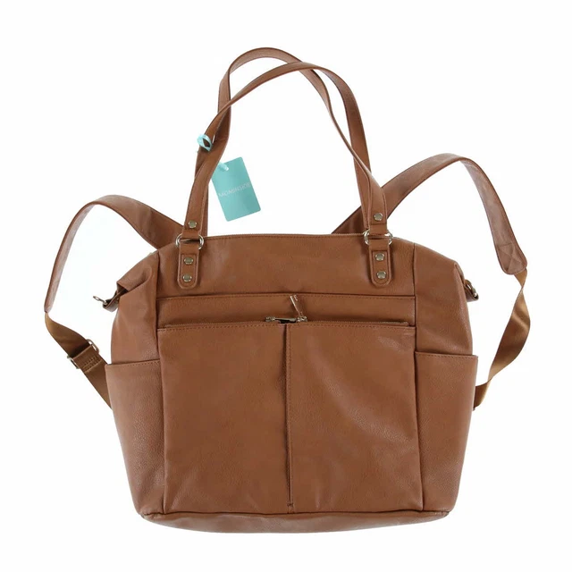 Mominside Diaper Bag Tote with 14 Pockets, Changing Pad Brown Leather NEW