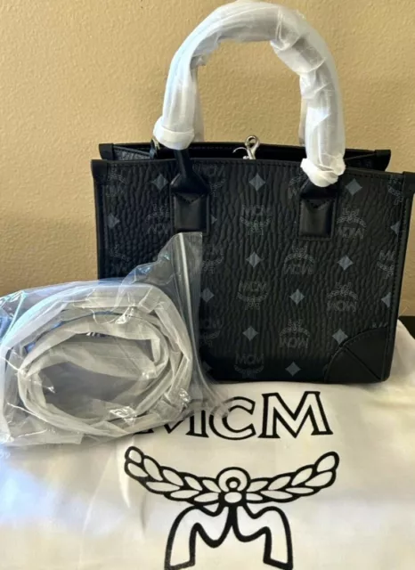 MCM Visetos Studded 2way Handbag Black MWE 9SPA43 BK001 Leather