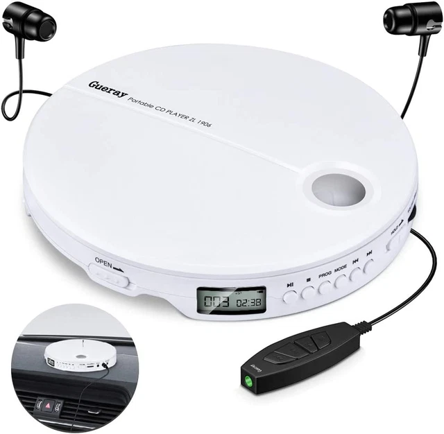 Gueray Tragbarer CD Player Hifi Classic Persönlicher Cd-Player Walkman (Weiß)