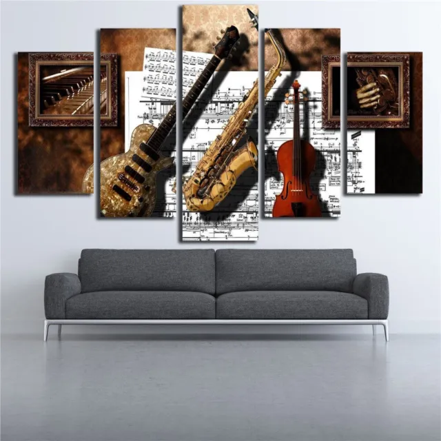 Classic Musical Guitar 5 Piece Canvas Print Poster HOME DECOR Wall Art Cuadro