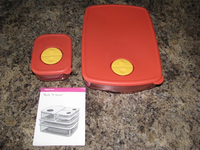 Tupperware Rock N Serve Rectangle Freeze Microwave Storage Lot of 2 Orange