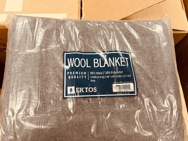 EKTOS 90% Wool Blanket,  Grey Warm& Heavy 4 lbs, Large Washable 66"x90"