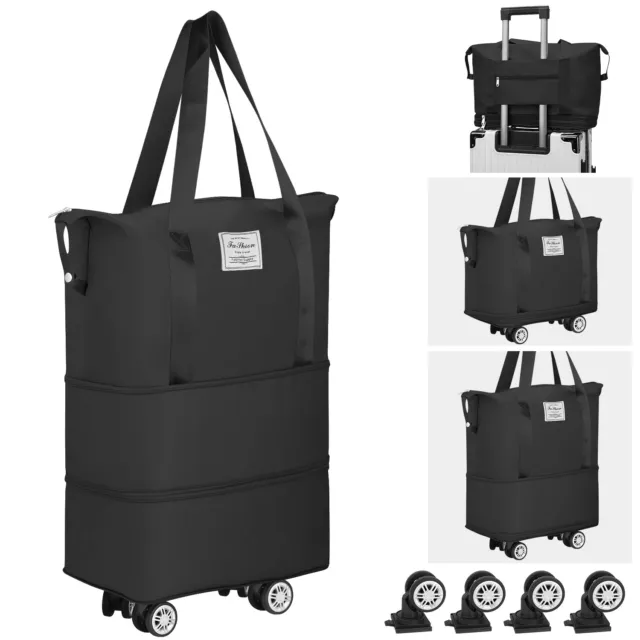2 Layers Expandable Travel Carry-on Luggage Rolling Suitcase Wheeled Duffle Bag