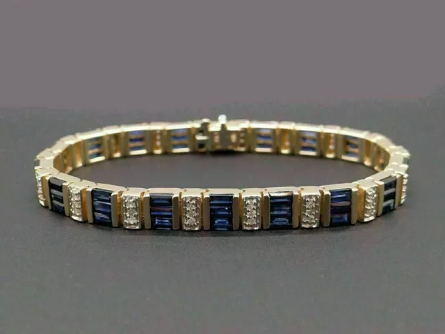 8 Ct Baguette Cut Lab-Created Sapphire Women's Bracelet 14K Yellow Gold Plated