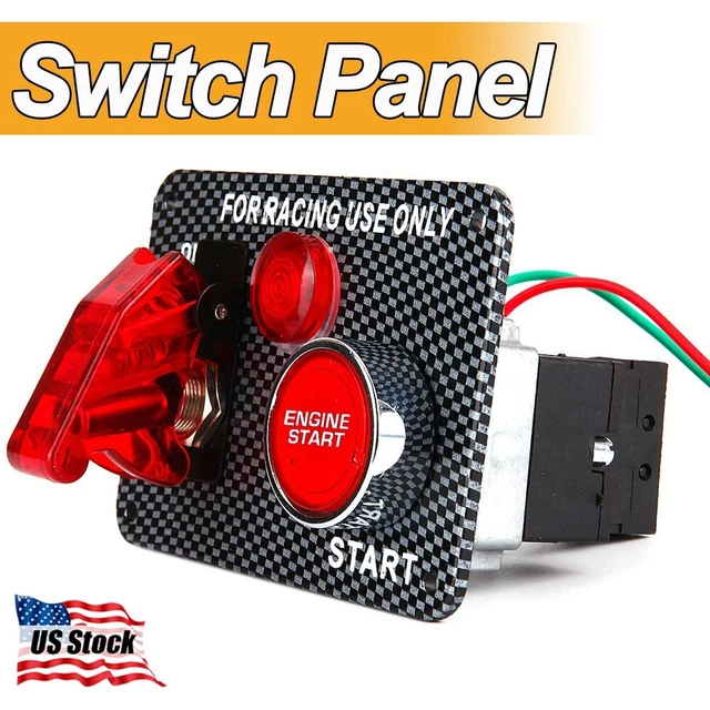 CARBON IGNITION SWITCH Panel Engine Start Push Button LED 12V Toggle