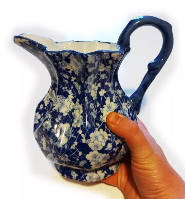 Vintage Victoria Ware 9” Ironstone Blue and White Floral Jug (Small Pitcher)