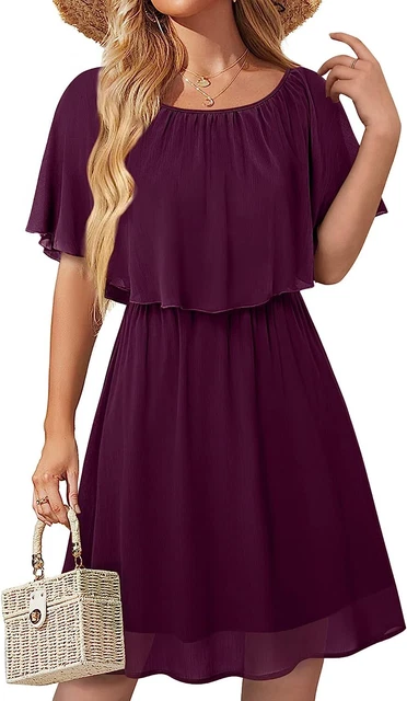 Bodhi talk Women Chiffon Dress Sleeveless Capelet Sleeve Dresses Lightweight Flo