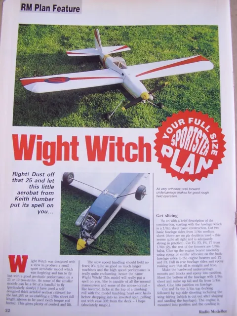 Original Model Aircraft Plan Wight Witch 1993 40.5" Aerobatic Span  Free Uk Post