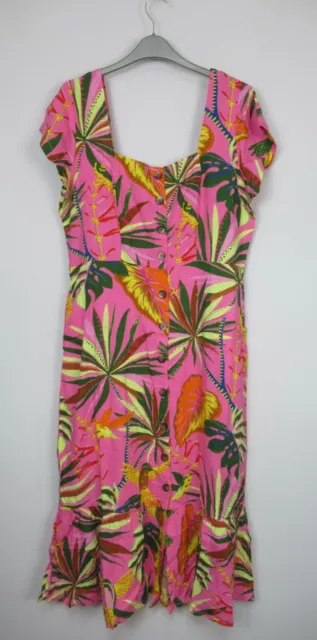 NEXT  linen Blend Tropical print Midi Summer dress Size 20 Long  New