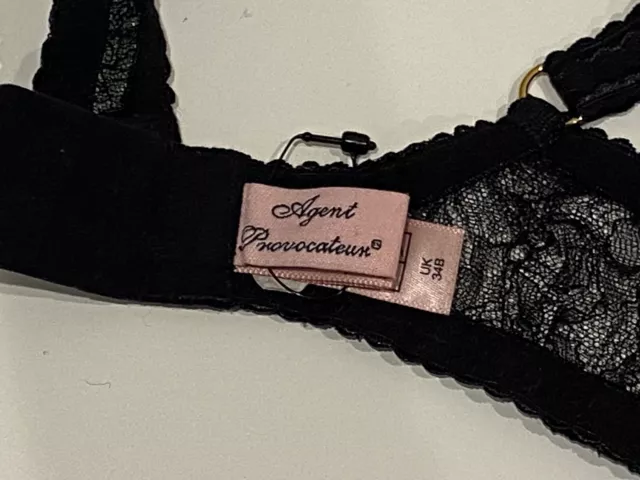 Reggiseno in pizzo Agent Provocateur nero e rosa 34B, slip e sospensione cintura taglia 3 nuovo senza etichette 2