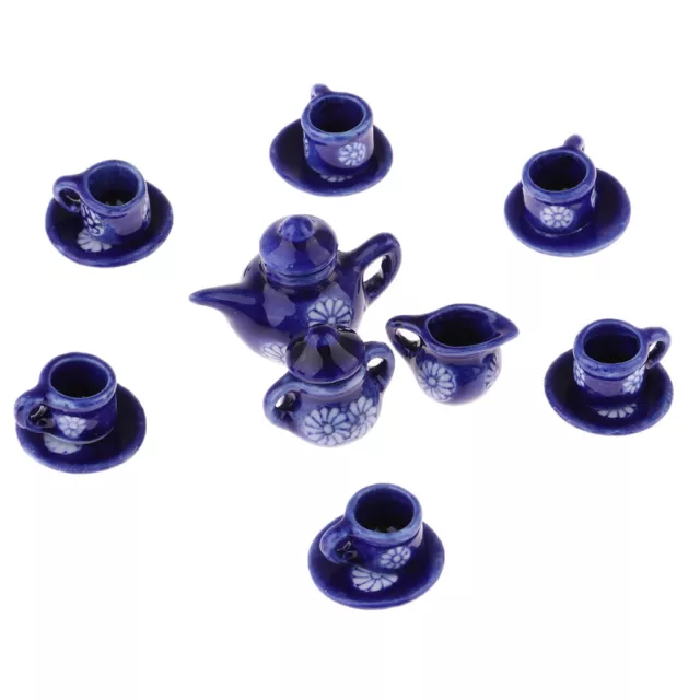 15 Pcs Doll House Miniature Dining Ware Porcelain Tea Set Dish Cup Plate Dolls