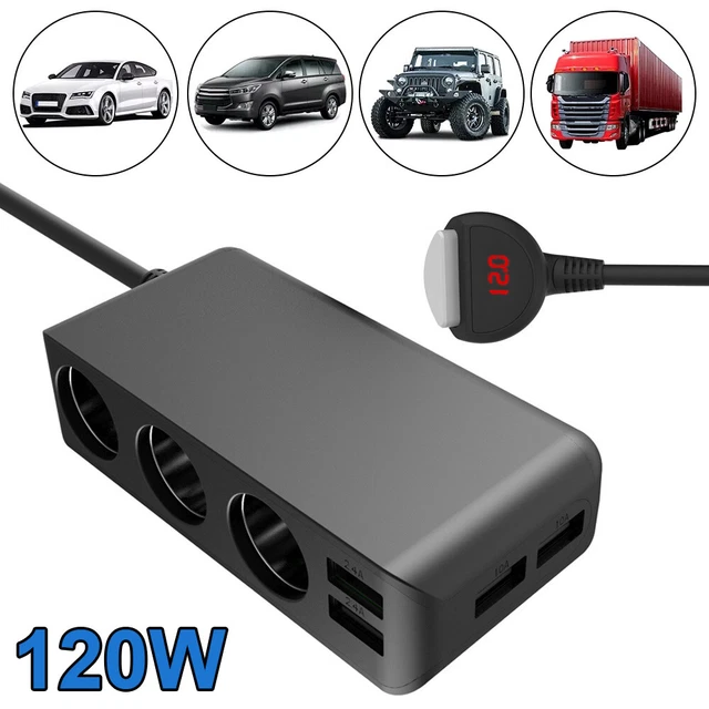12V/24V Zigarettenanzünder Verteiler Adapter,4 USB Ladegerät 3-Fach KFZ Adapter