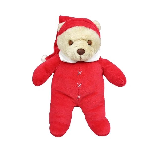 Peluche ours TEX BABY pyjama vert fleur et coeur 26 cm