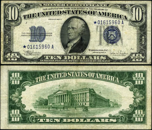 FR. 1704* $10 1934-C Silver Certificate *-A Block VF Star