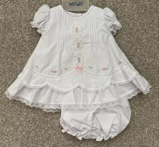 Will'beth Newborn Baby Girl Vintage-Inspired Heirloom Dress Bloomers Lace NWT