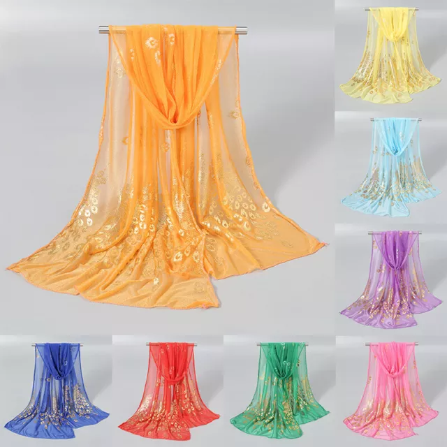 Damen Lang Seide Chiffon Schal Kopftuch Hijab Schals Sommer Dünn Weich Aufdru Q