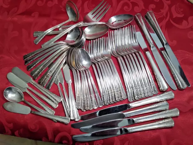 54pc. Holmes & Edwards Inlaid Silverplate Set May Queen Serving Gumbo Spoons 60$