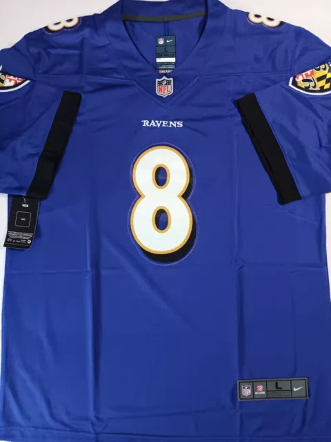 Baltimore Ravens Lamar Jackson #8 Stitched Football Purple Men's Jersey Sz L NWT