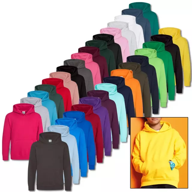 Kids Fleece Hoodie Hooded Sweatshirt Boys Girls Plain School Jumper Pullover Top