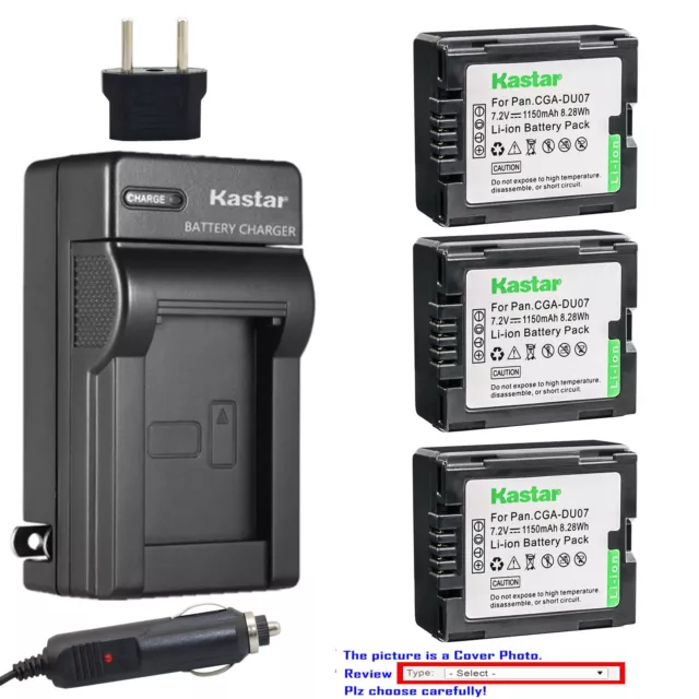 Kastar Battery Travel Charger for Panasonic CGR-DU07 CGA-DU07 NV-GS300 NV-GS308