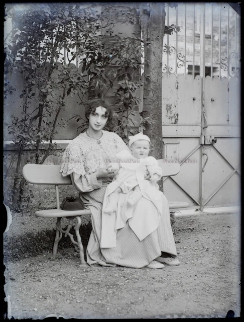 Médaillon Porte-photo Vintage Vers 1900 - Profil Soldat Et Bébé, Capsule Verre, Doré