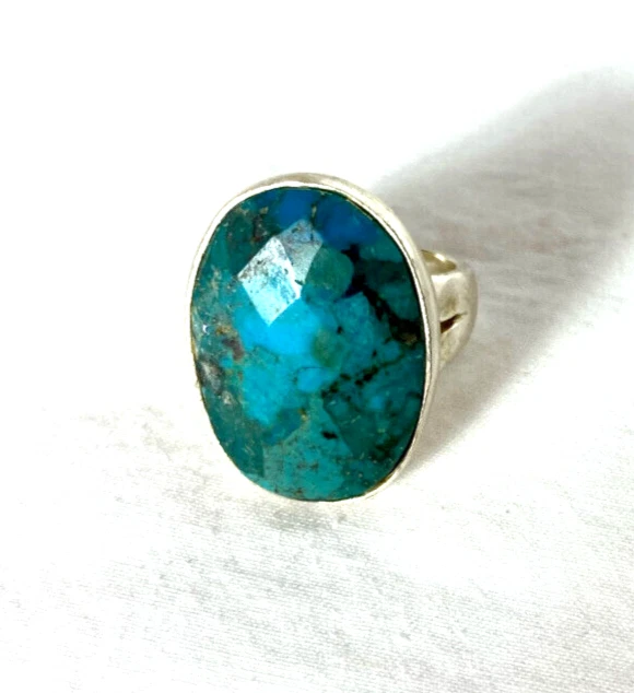 Stella & Dot Magnesite Turquoise Ring Silver Tone Metal Size 7.5