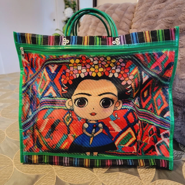 Frida Kahlo Tote Mesh Bag Mexican Market Mercado Beach Handmade Bag Large Frida Kahlo Tote Mesh Bag Mexican Market Mercado Beach Handmade Bag Large