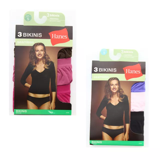 3 Pack Hanes Bikini Panties Women's Seamless No-Lines Underwear 42SB