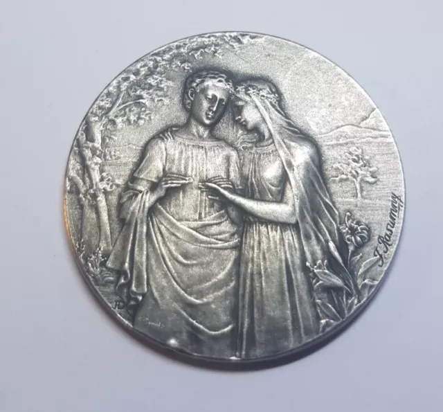 Médaille  mariage argent L'ANNEAUX F RASUMNY ART NOUVEAU SILVER WEEDING MEDAL 奖章